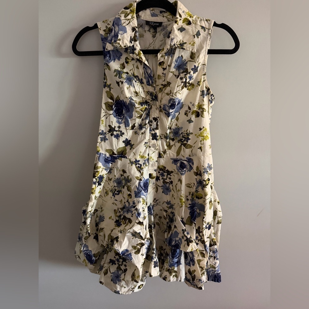 EASTER / SPRING DRESS 💐 IZ Byer collared blue rose floral fit and flare dress